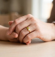 Two stone birthstone ring for mom, dainty gold stacking ring with family birthstones
