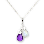Sterling Silver Cable Chain Cascade Necklace Stamped Heart Shape Initial Charms Opalite Purple Amethyst Gemstones Kids Birthstones Gift for Mom