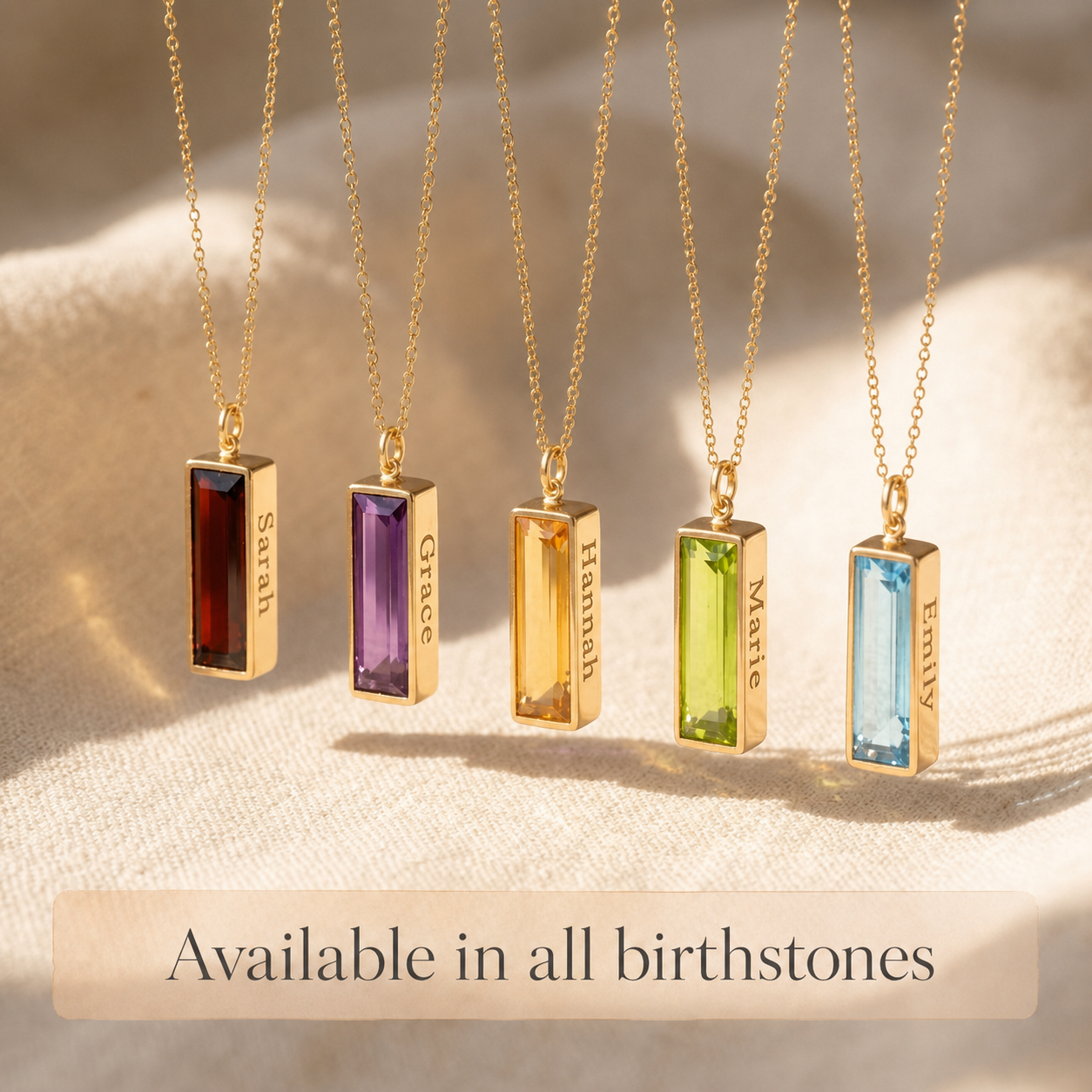 Amethyst baguette birthstone bar necklace, personalized name pendant February Birthstone : Adira Series