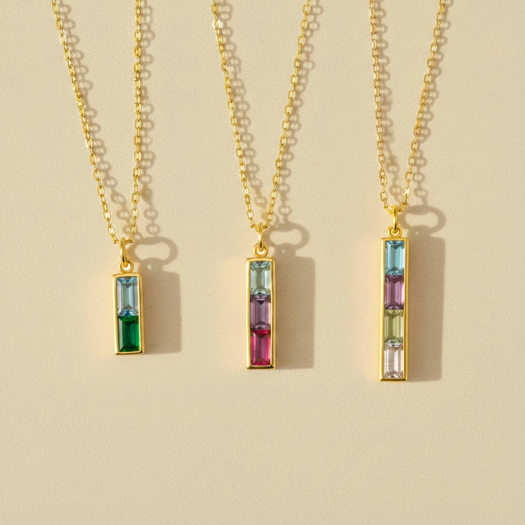 Custom birthstone bar necklaces with multiple gemstone combinations – personalized family birthstone necklaces for mom