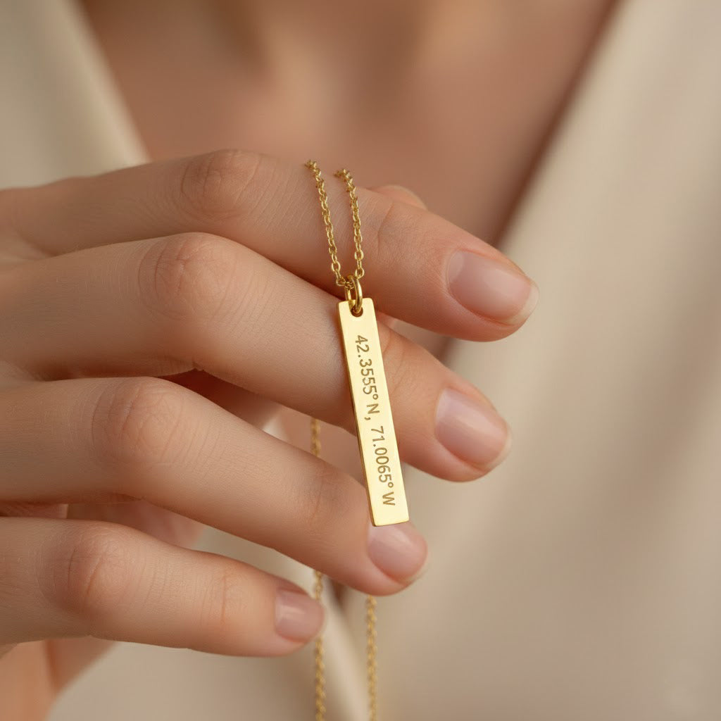 personalized vertical bar necklace custom engraved name necklace minimalist gold bar jewelry gift for her