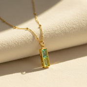 Gold custom birthstone bar necklace for mom – minimalist vertical gemstone pendant necklace