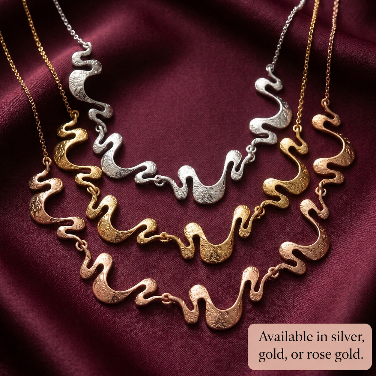 Boho Shifting Waves Jewelry Set, Abstract Statement Minimalist Moving Parts Necklace & Earring Gift Set for Her, Available in Gold, Silver, Rose Gold