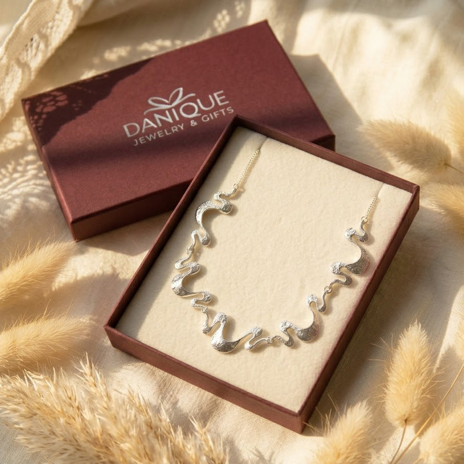 Boho Shifting Waves Jewelry Set, Abstract Statement Minimalist Moving Parts Necklace & Earring Gift Set for Her, Available in Gold, Silver, Rose Gold
