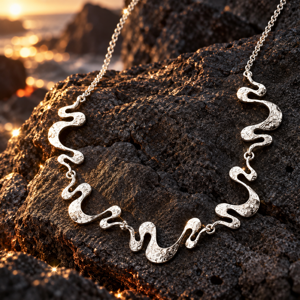 Silver Shifting Waves Necklace – Sculptural Moving Wave Statement Jewelry