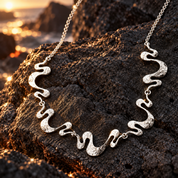 Silver Shifting Waves Necklace – Sculptural Moving Wave Statement Jewelry