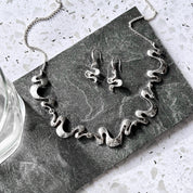 Boho Shifting Waves Jewelry Set, Abstract Statement Minimalist Moving Parts Necklace & Earring Gift Set for Her, Available in Gold, Silver, Rose Gold