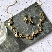 Boho Shifting Waves Jewelry Set, Abstract Statement Minimalist Moving Parts Necklace & Earring Gift Set for Her, Available in Gold, Silver, Rose Gold