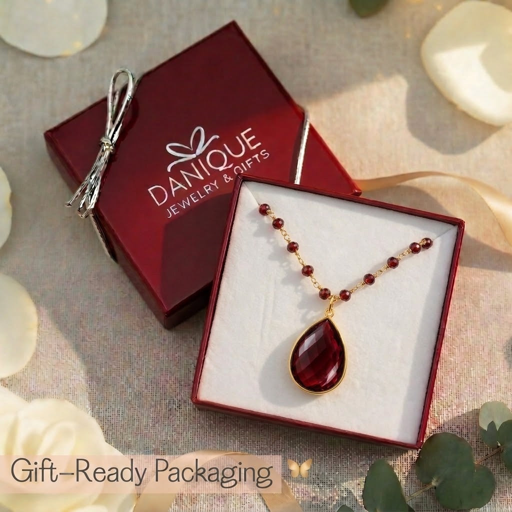 Birthstone wire wrapped gemstone chain necklace in danique jewelry branded box