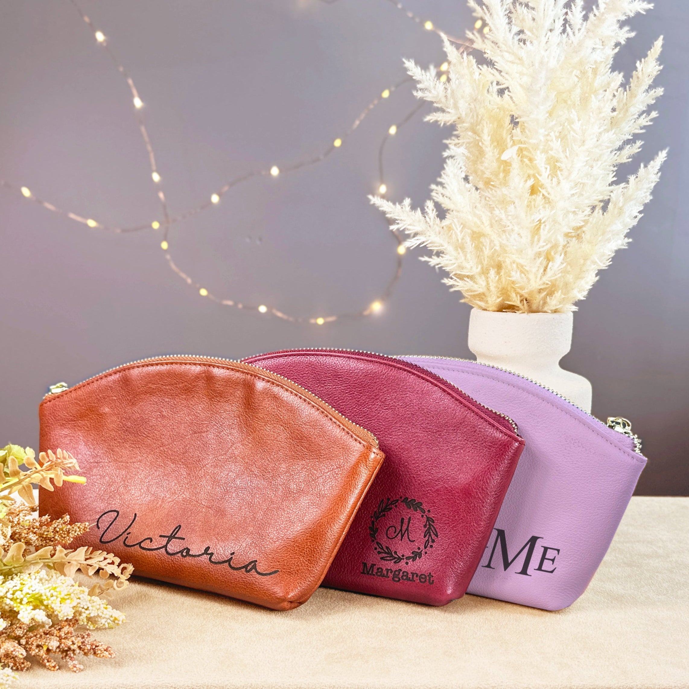 100% Genuine Leather Makeup Bag for Women, Small Cosmetic Bag for Travel, Personalized Bridesmaid Gift Bags