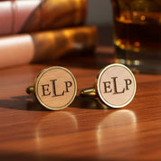 Personalized engraved cufflinks for men with monogram initials, custom wood inlay cufflinks for weddings groomsmen and father of the bride gift.