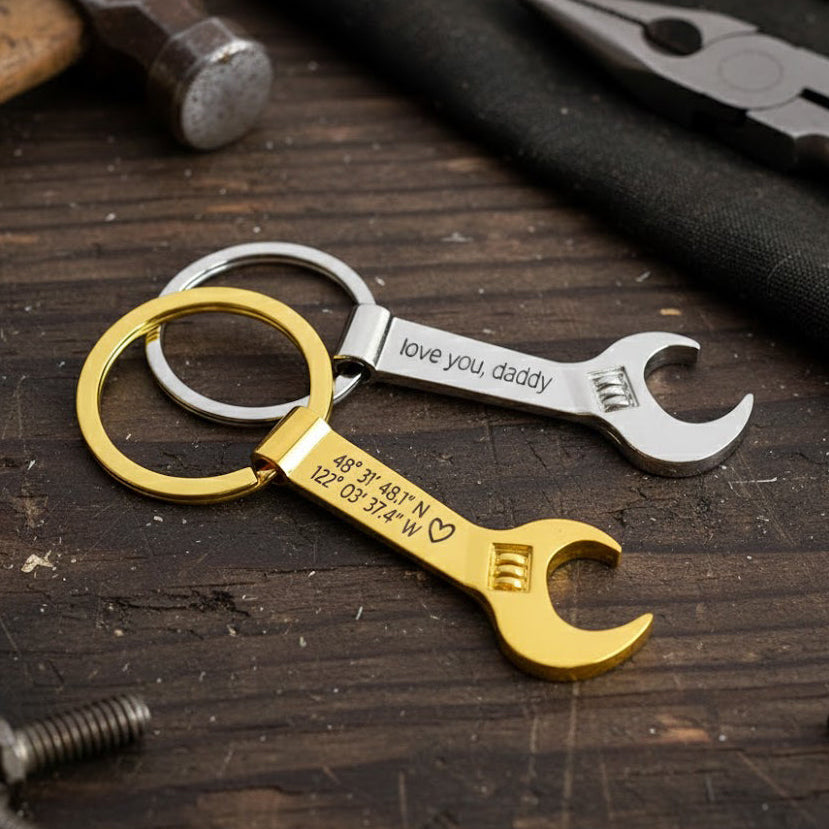 Hand Man Keychain Personalized Wrench Bottle Opener Keychain| Engraved Gift for Handyman ...