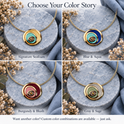 Boho spiral necklace color options in turquoise, blue, burgundy and sage combinations
