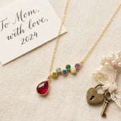 Birthstone necklace gift for mom with personalized card and teardrop birthstone pendant