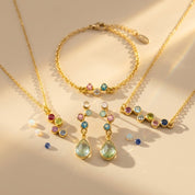 Matching custom birthstone necklace and bracelet set for mom with family birthstones