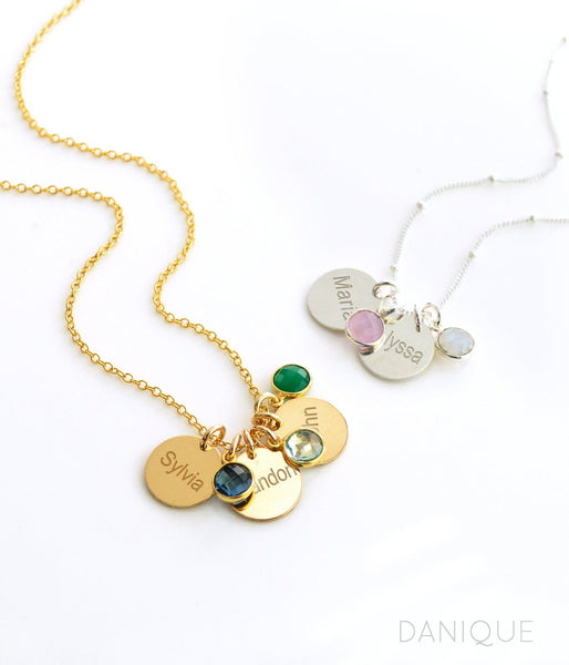 Necklace with kids names on sale and birthstones