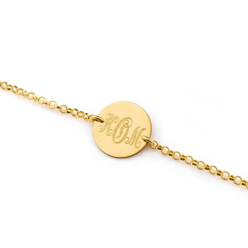 Personalized Monogram Disc Bracelet, Large Disc bracelet, Gift for Her