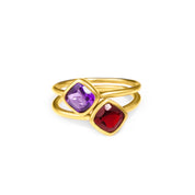 Diamond Shaped Cushion Cut Birthstone Ring Set, 925 Silver, 18k Vermeil Gold, Custom Mother's Ring Set, Christmas Gift for Mom with Kids Birthstones