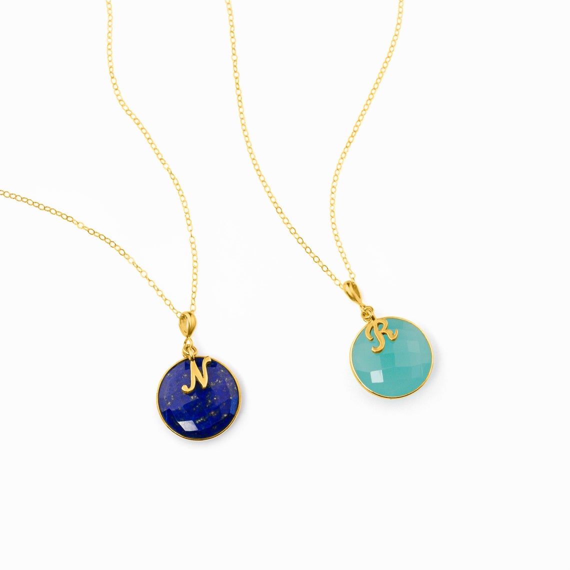Personalized Round Birthstone Necklace Initial Charm