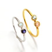 Dainty Dual Birthstone Ring Two Birthstones Gift for Mom of Two Kids Gold or Silver