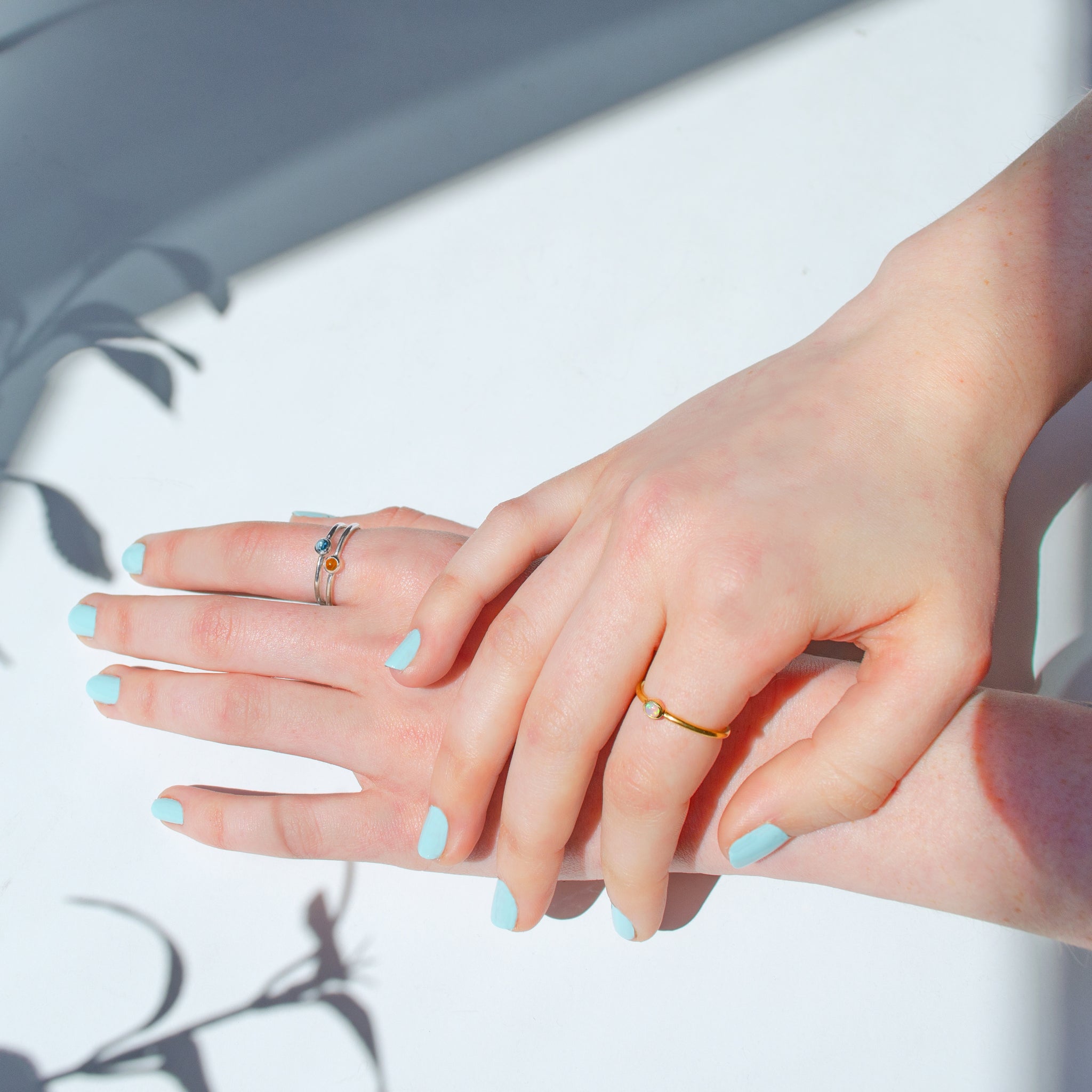 Dainty Stackable Blue Topaz Cabochon Ring December Birthstone