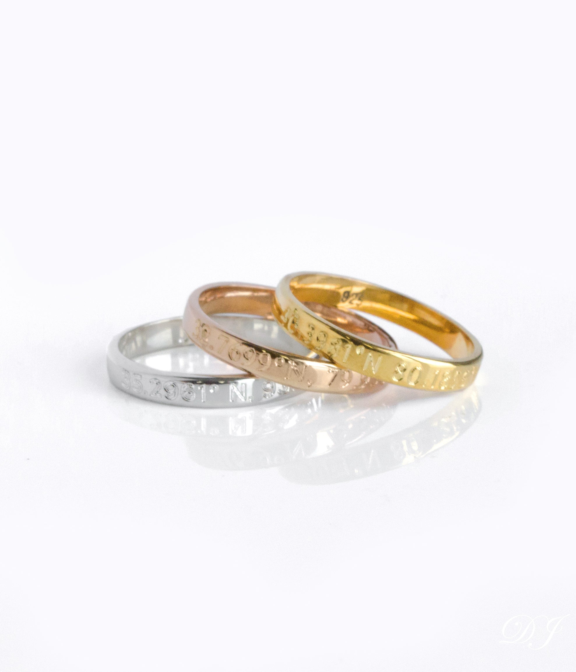 Ring band personalized with GPS Coordinates 3 Colors 3mm width