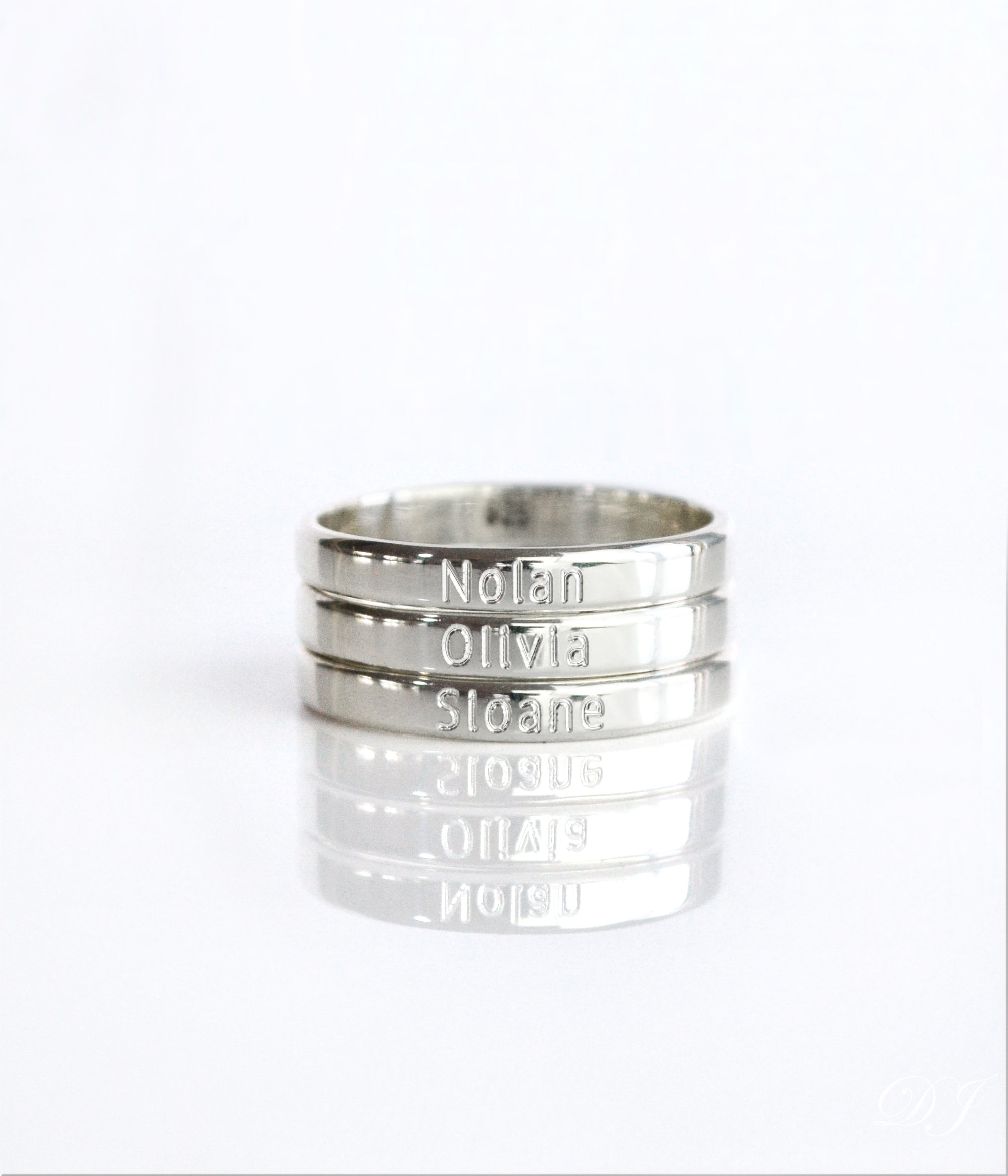Amazon.com: Personalized Sterling Silver Stacking Ring, Custom Name  Personalized, or Mother's Ring Stackable, Name Rings, Mothers Day Gift, 2  Kids Names on Rings- 3 Ring Set : Handmade Products