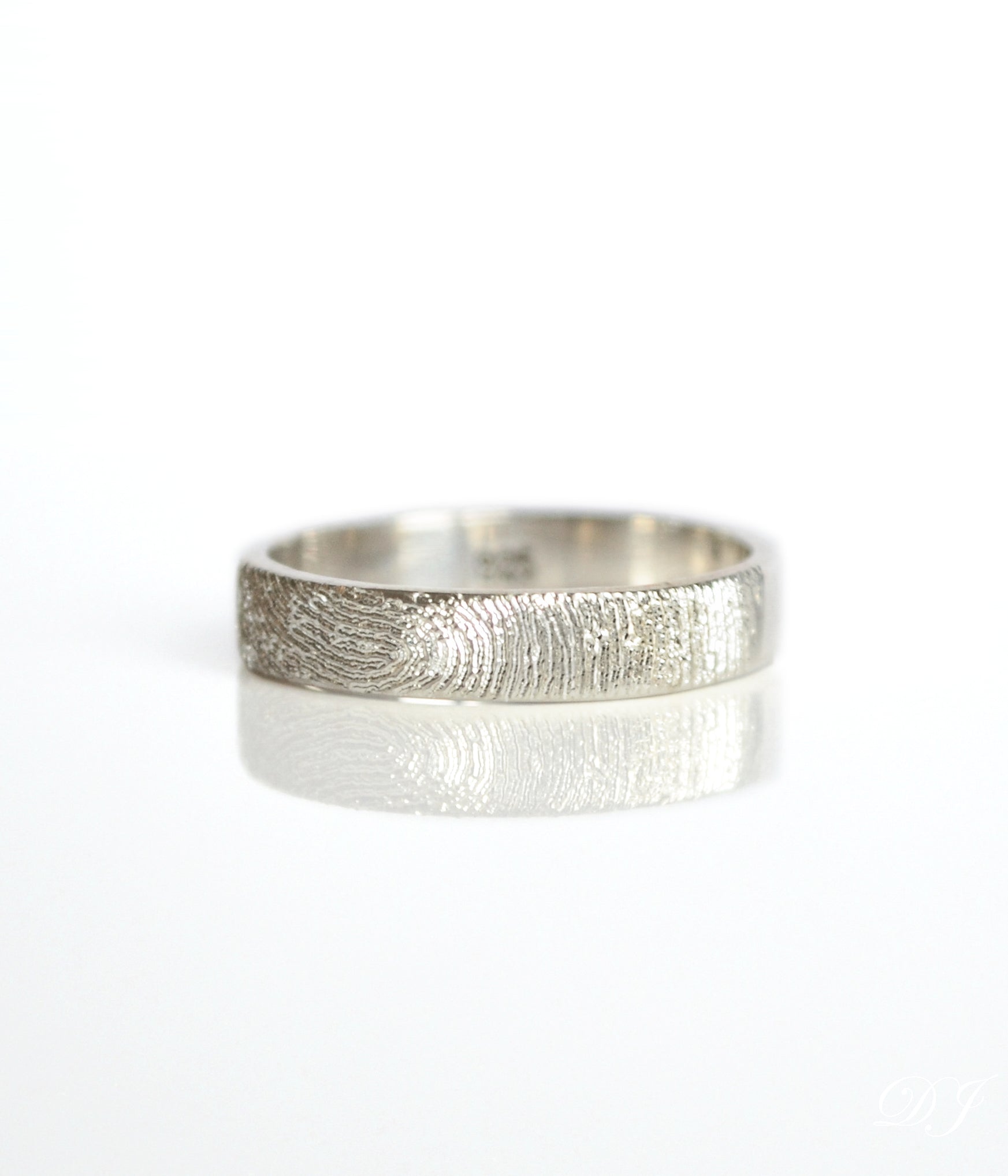 Personalized Sterling Silver Ring Band Custom Engraved with Fingerprint. Memorial Jewelry for Him. Anniversary Present for Husband.