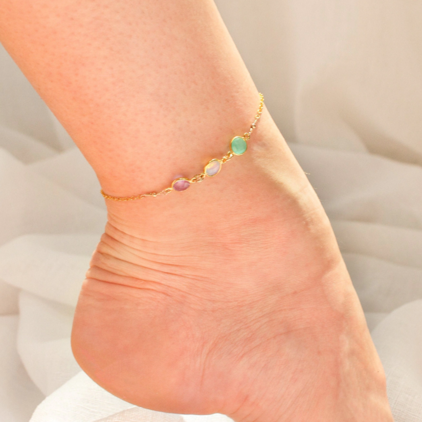 Anklet with online initial and birthstone