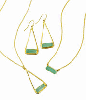 Aqua Chalcedony Adira Bar Triangle Frame Necklace, Sterling Silver, Gold Vermeil, Modern Boho Chic Frame Pendant Necklace for Women, March Birthstone