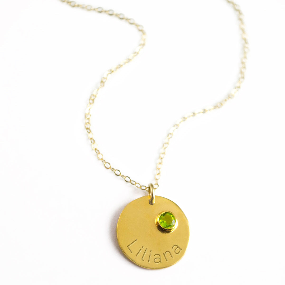 AugustEngravedDiskPendantNecklacePeridotQuartzGemstoneJewelryBirthdayGiftForDaugther.jpg