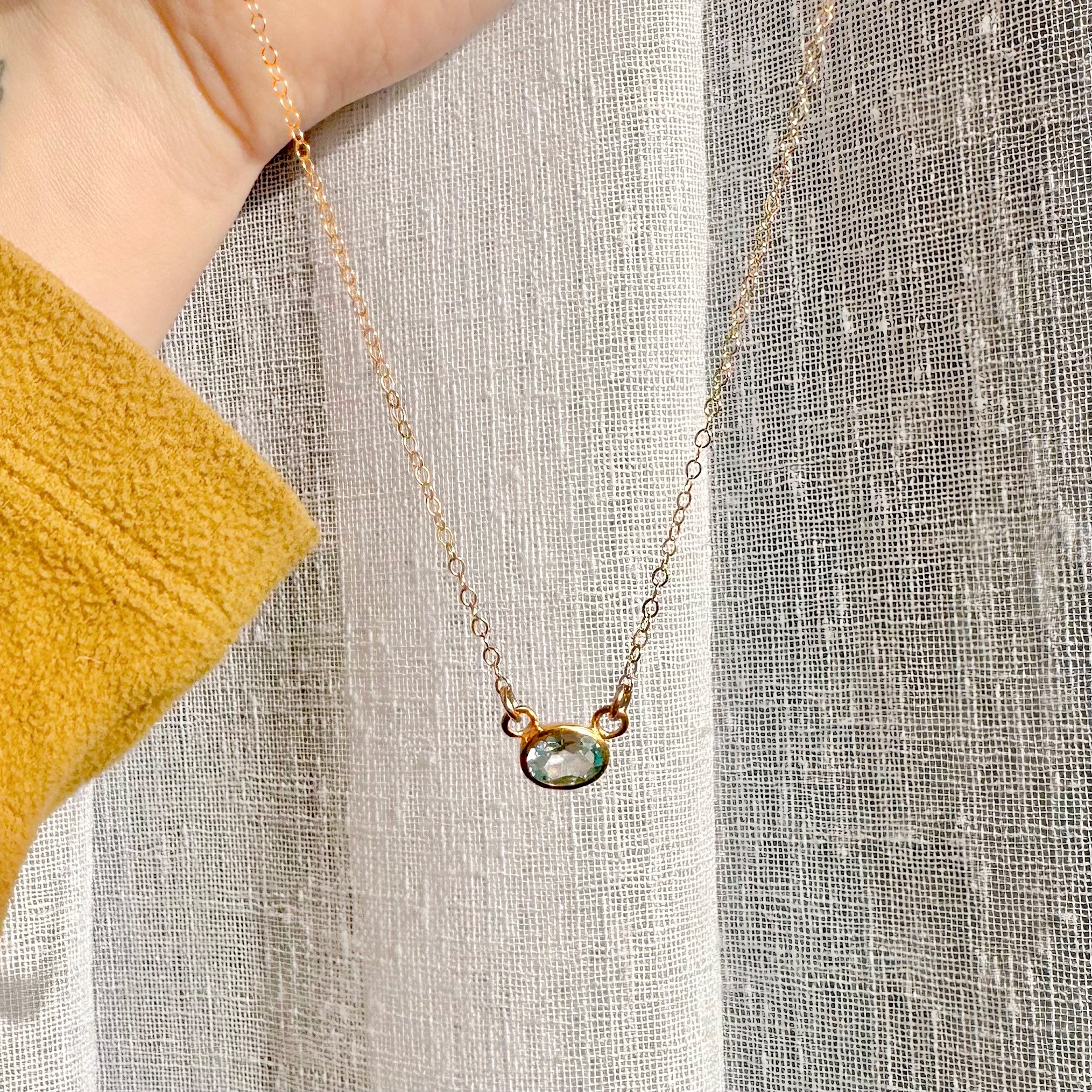 Oval Cut Birthstone Bezel Connector Necklace