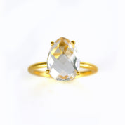 Clear Quartz Teardrop Prong Set Ring • April Birthstone