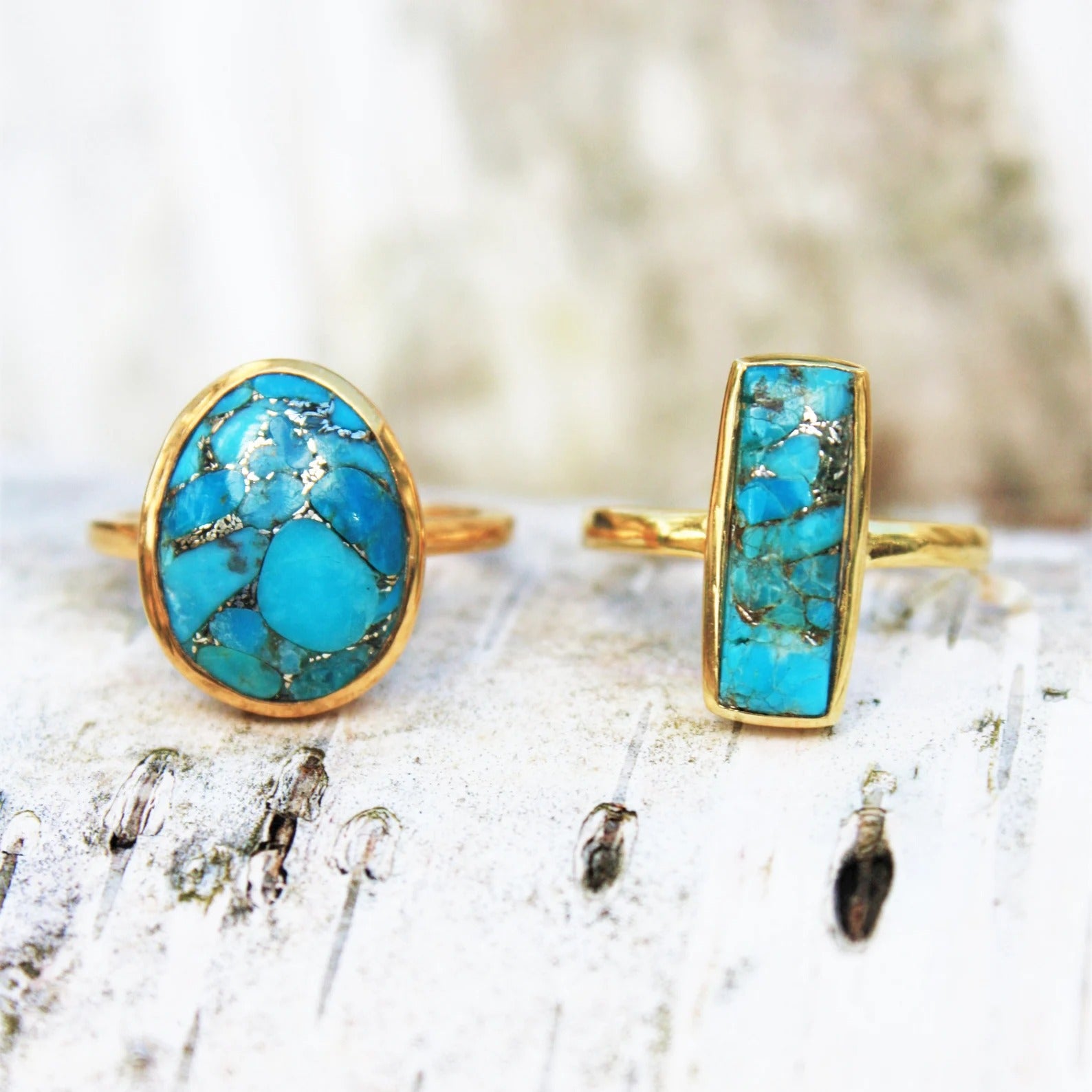 Copper Turquoise Bar Ring December Birthstone Danique Jewelry