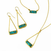 Copper Turquoise Adira Bar Triangle Frame Earrings, Sterling Silver or Gold, Modern Boho Chic Frame Dangle Earrings for Women, December Birthstone