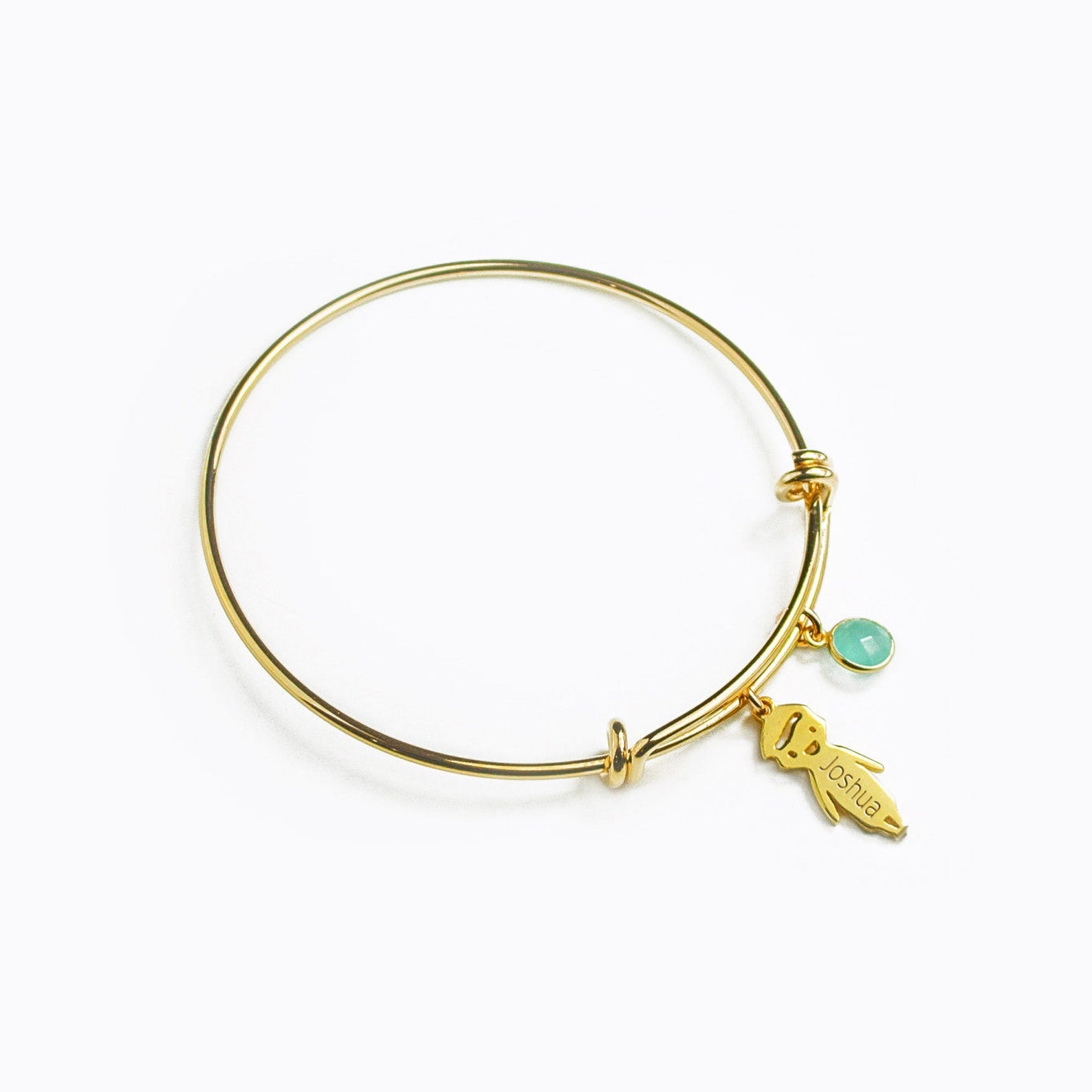 Personalized Kid Charm Bangle with Child Name and Birthstone