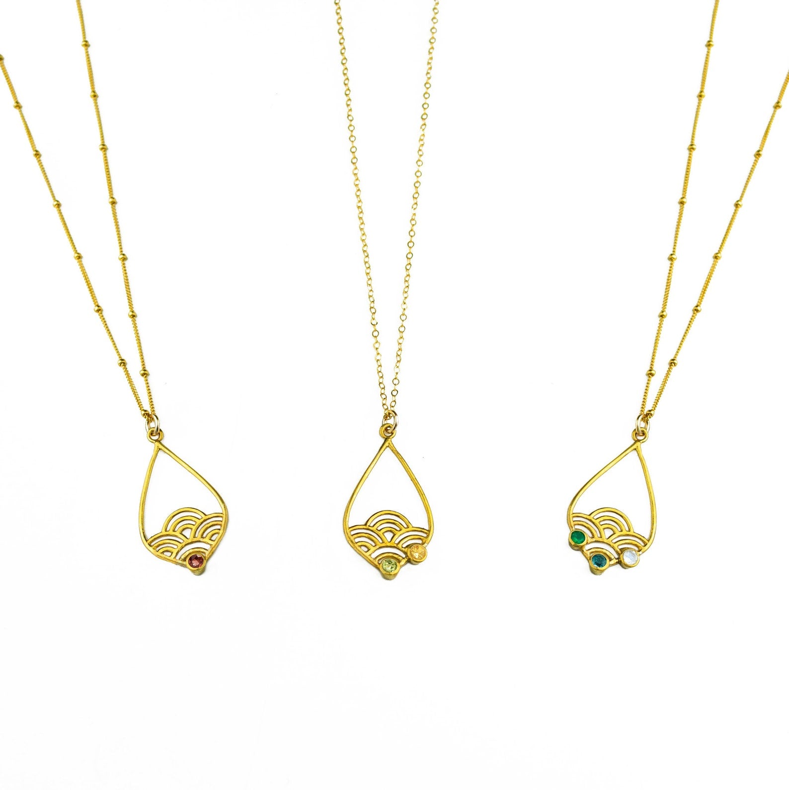 Custom Wave Teardrop Birthstone Necklace