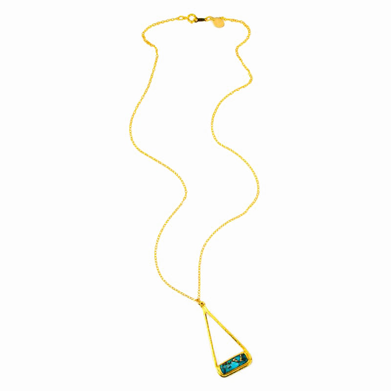 Adira Series | Copper Turquoise Bar in Triangle Pendant Necklace, Sterling Silver or Gold Fill, Boho Chic Frame Necklace for Women, December Birthstone