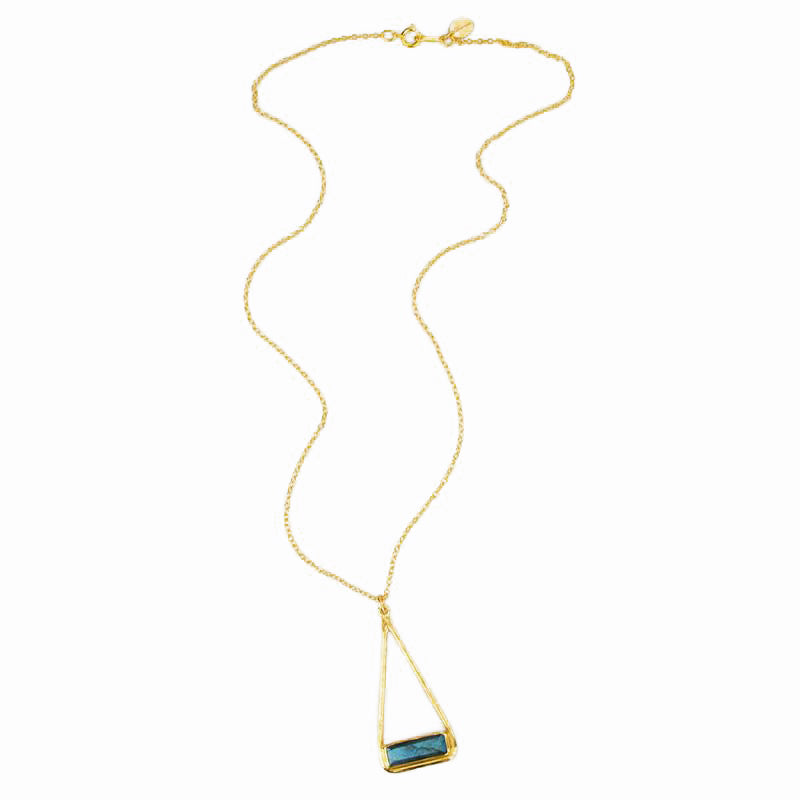 Labradorite Adira Bar Triangle Pendant Necklace, Sterling Silver, Gold Vermeil, Modern Boho Chic Frame Pendant Necklace for Women, Flashy Labradorite