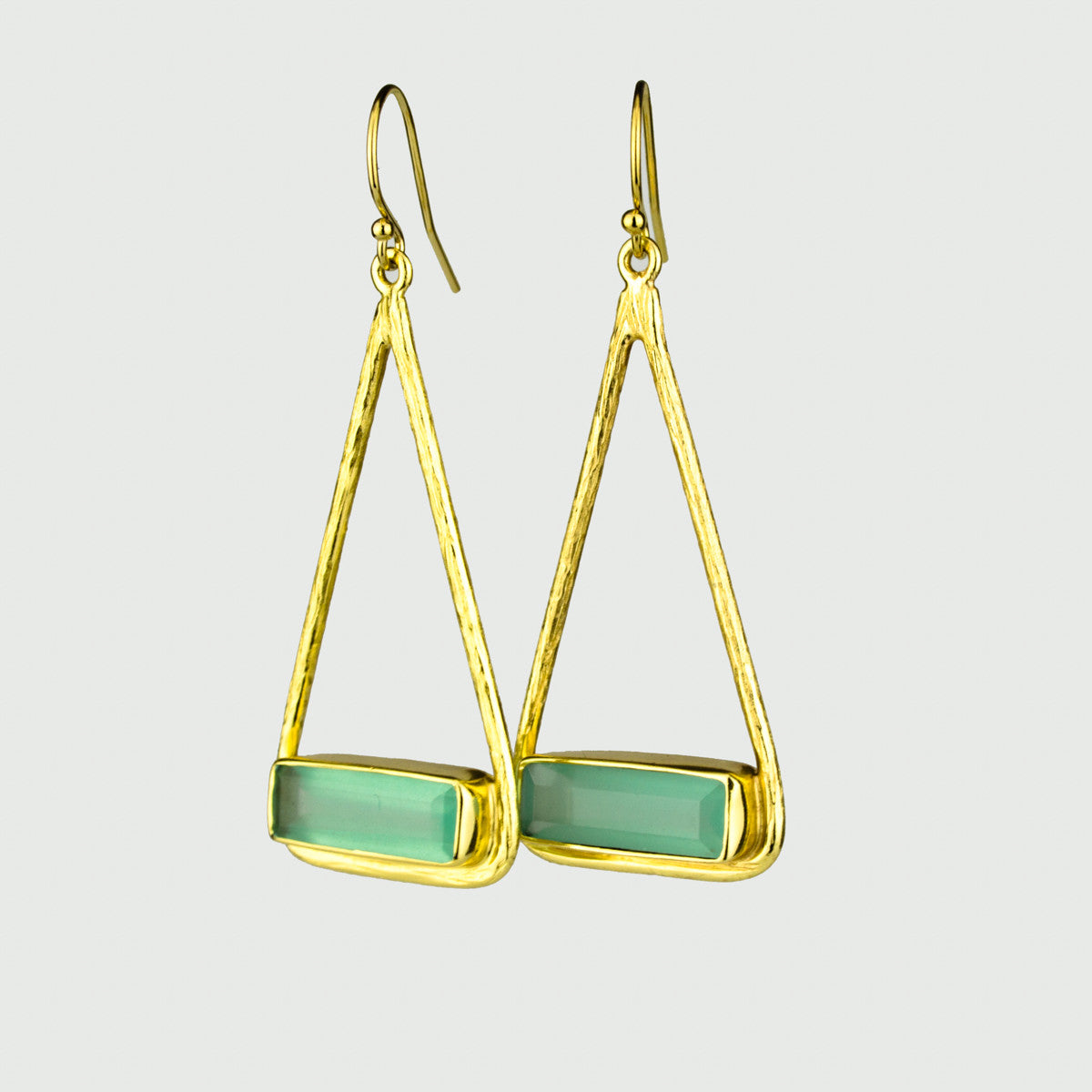 Adira Series | Aqua Chalcedony Bar in Triangle Earrings, Sterling Silver or Gold Filled, Modern Boho Chic Frame Necklace for Women, March Birthstone