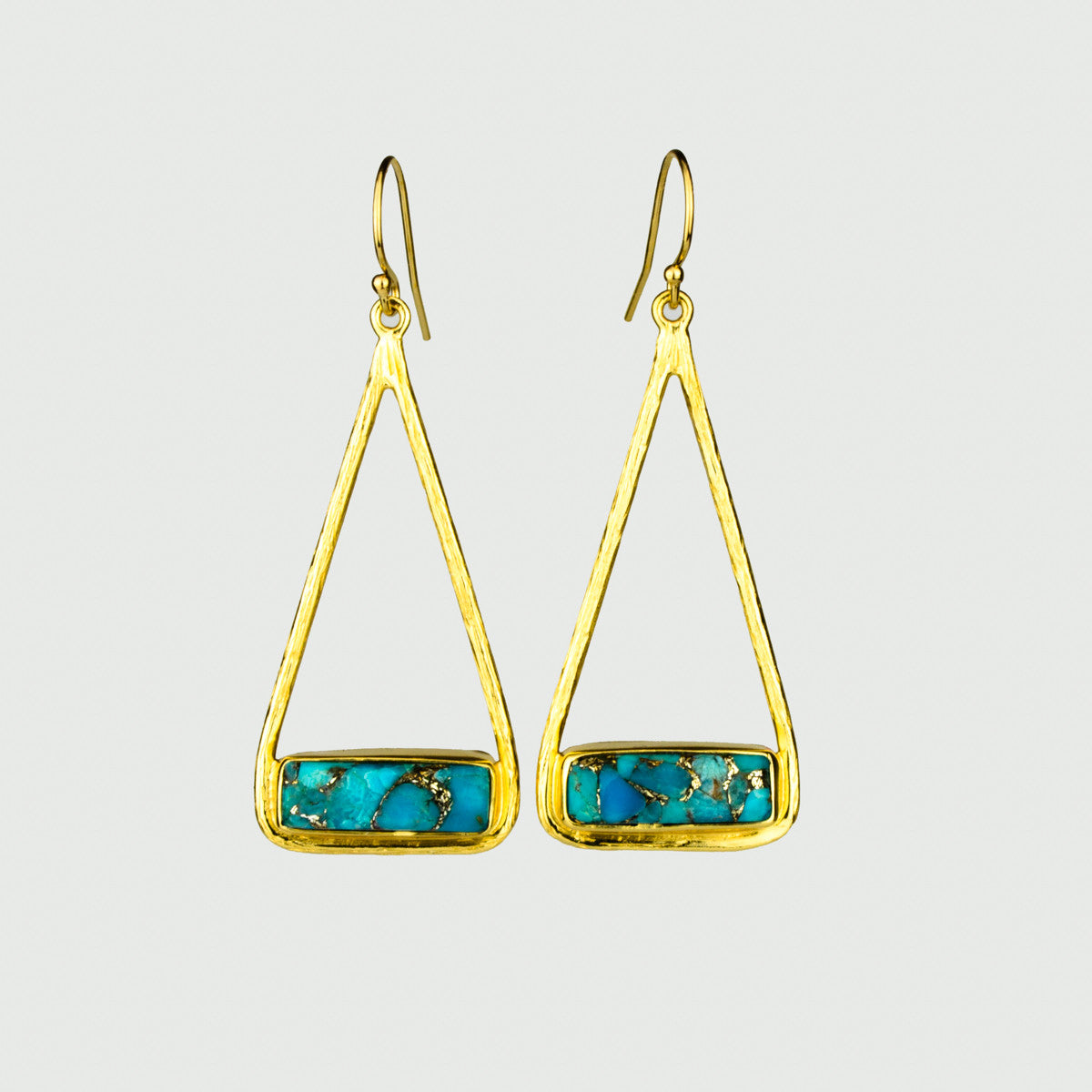 Copper Turquoise Adira Bar Triangle Frame Earrings, Sterling Silver or Gold, Modern Boho Chic Frame Dangle Earrings for Women, December Birthstone