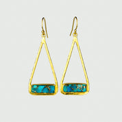 Copper Turquoise Adira Bar Triangle Frame Earrings, Sterling Silver or Gold, Modern Boho Chic Frame Dangle Earrings for Women, December Birthstone