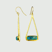 Copper Turquoise Adira Bar Triangle Frame Earrings, Sterling Silver or Gold, Modern Boho Chic Frame Dangle Earrings for Women, December Birthstone