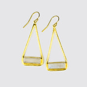 Moonstone Adira Bar Triangle Frame Earrings, Sterling Silver or Gold, Modern Boho Chic Frame Dangle Earrings for Women, June Birthstone Jewelry