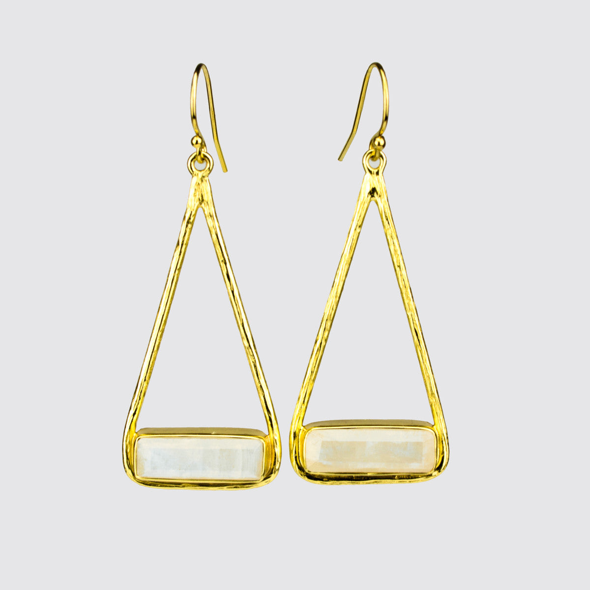Moonstone Adira Bar Triangle Frame Earrings, Sterling Silver or Gold, Modern Boho Chic Frame Dangle Earrings for Women, June Birthstone Jewelry