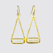 Moonstone Adira Bar Triangle Frame Earrings, Sterling Silver or Gold, Modern Boho Chic Frame Dangle Earrings for Women, June Birthstone Jewelry