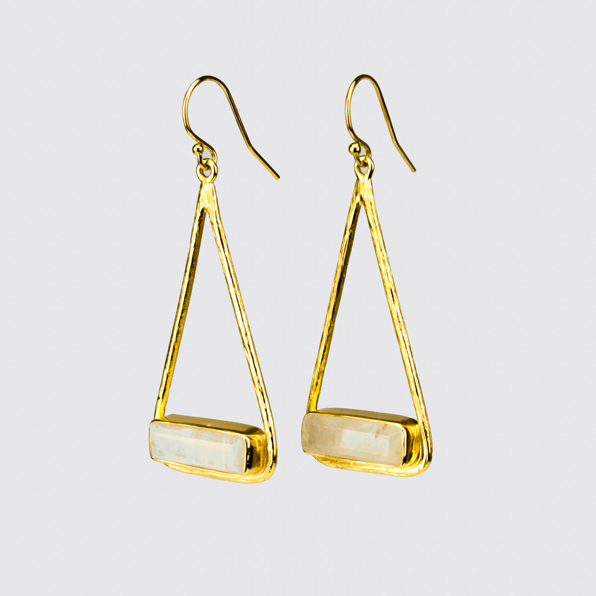 Moonstone Adira Bar Triangle Frame Earrings, Sterling Silver or Gold, Modern Boho Chic Frame Dangle Earrings for Women, June Birthstone Jewelry