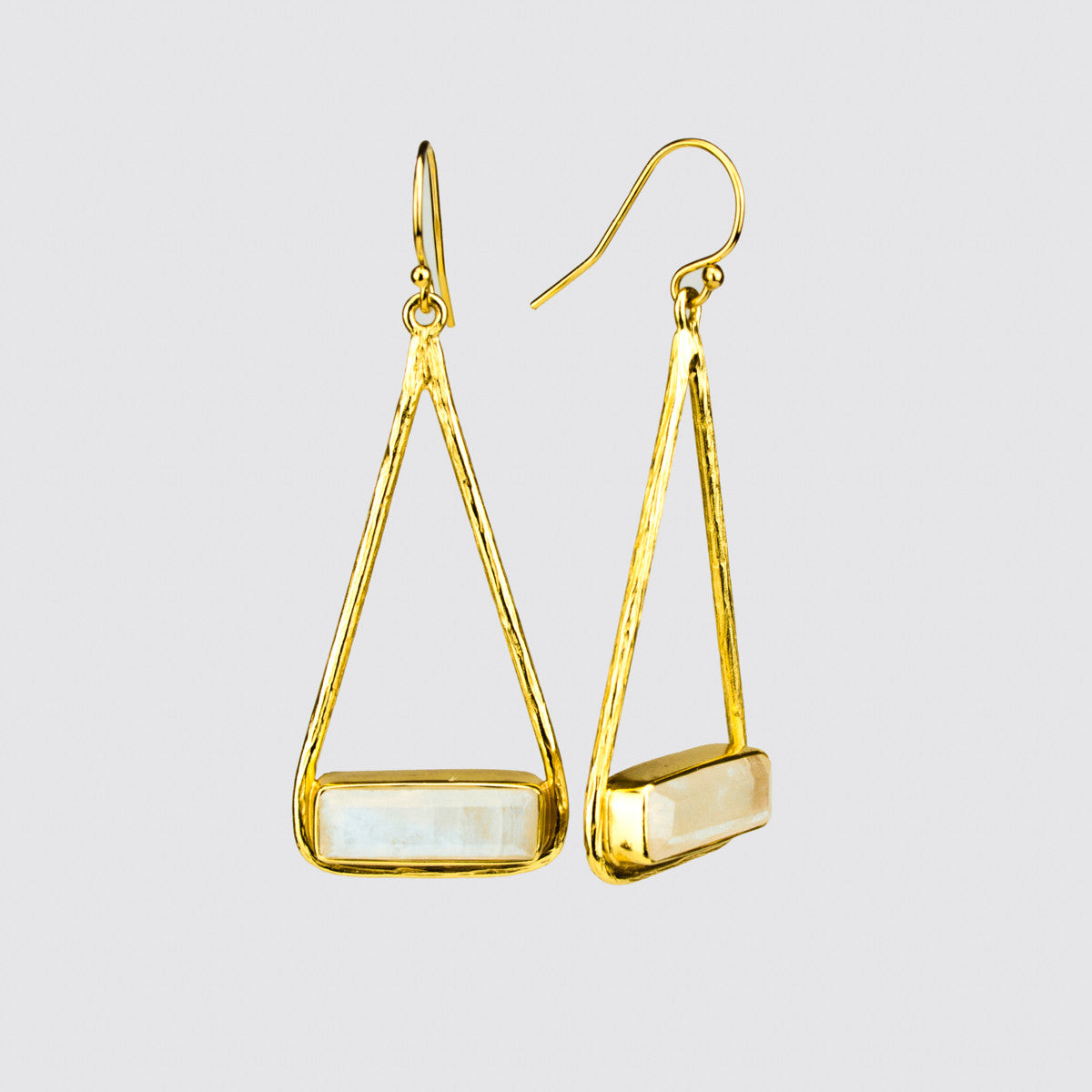 Moonstone Adira Bar Triangle Frame Earrings, Sterling Silver or Gold, Modern Boho Chic Frame Dangle Earrings for Women, June Birthstone Jewelry