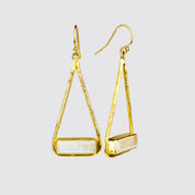 Moonstone Adira Bar Triangle Frame Earrings, Sterling Silver or Gold, Modern Boho Chic Frame Dangle Earrings for Women, June Birthstone Jewelry