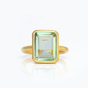 Green Amethyst rectangle bezel set ring: February Birthstone